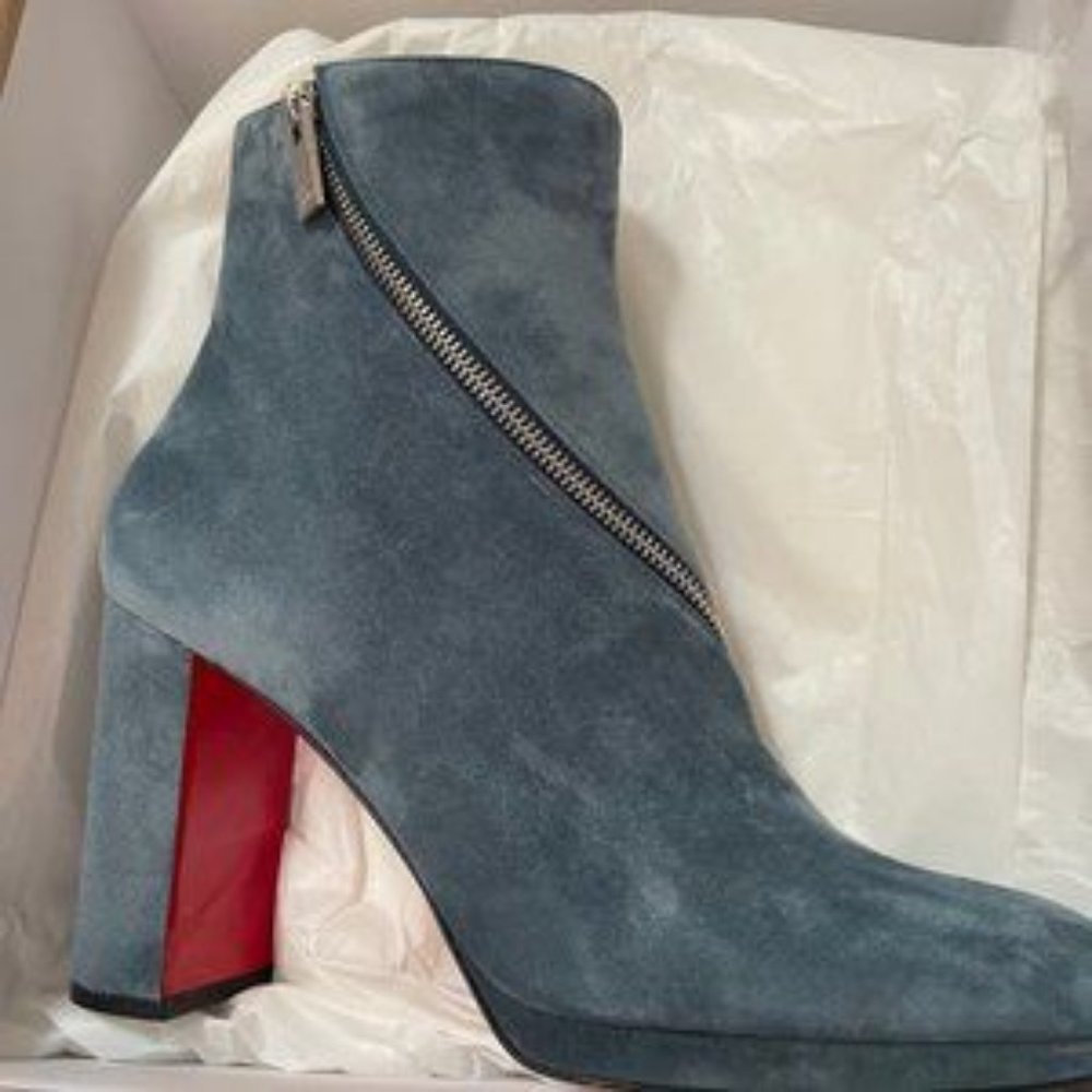 CHRISTIAN LOUBOUTIN Ankle Bootie Veau Velours Birgitta 100 Zip Around -
